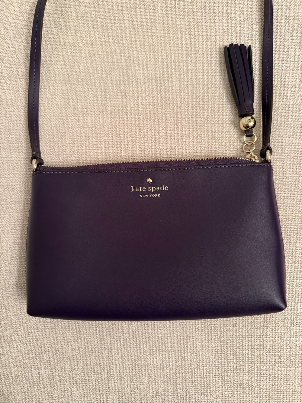 kate spade deep plum leather crossbody with tassel